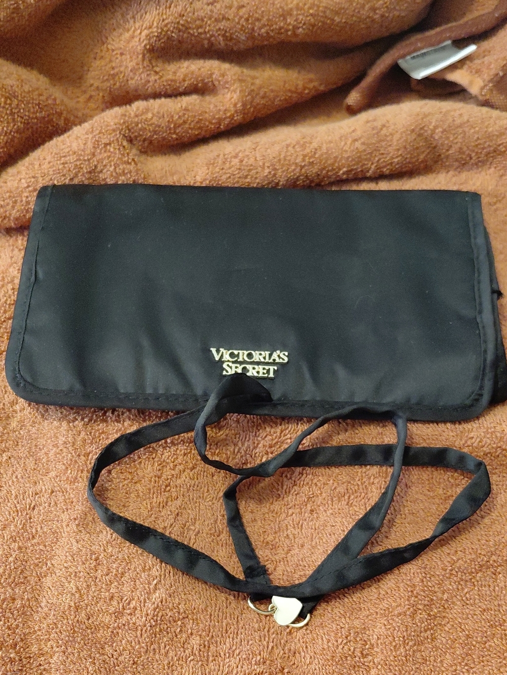 Victoria's Secret Black Travel Jewelry Organizer with Gold Logo